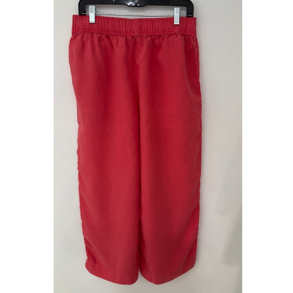 Tahari Women Coral Pink 100% Linen Wide Leg Elastic Waist Pants Size L - Picture 4 of 7